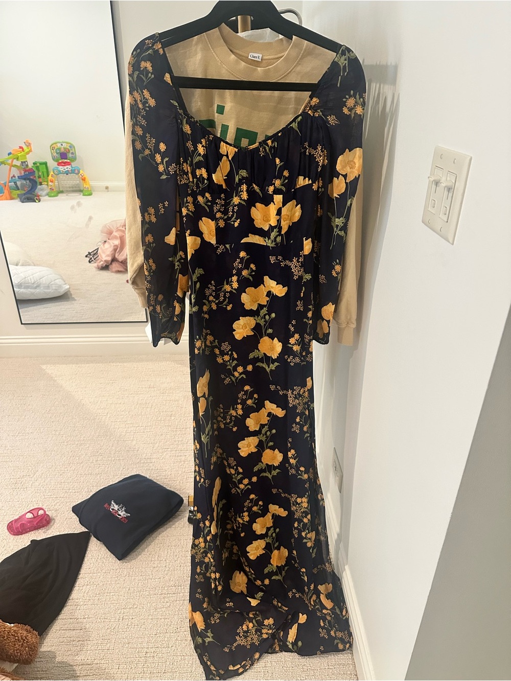 Reformation Black Maxi Dress with Yellow Floral Print